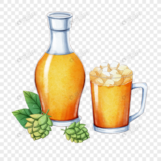 水彩玻璃杯啤酒饮品图片