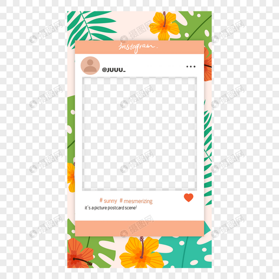 热带树叶宝丽来故事边框社交图片