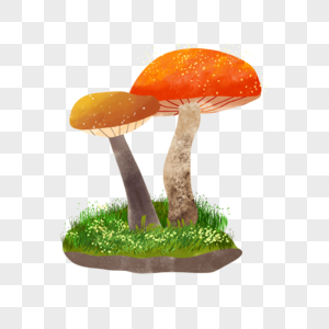 野生两棵水彩童话蘑菇植物图片