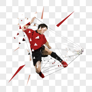 低多边形足球员足球射门跳跃高清图片