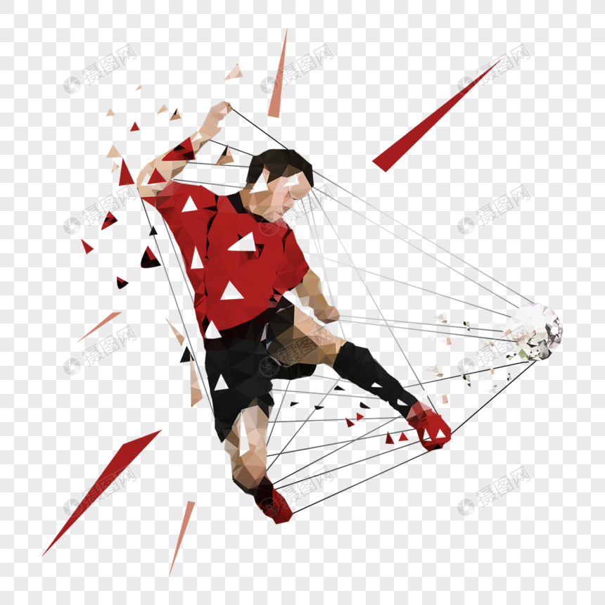 低多边形足球员足球射门跳跃图片