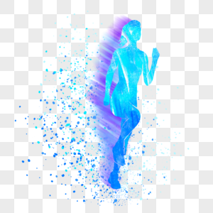 蓝色的水彩跑步女人图片