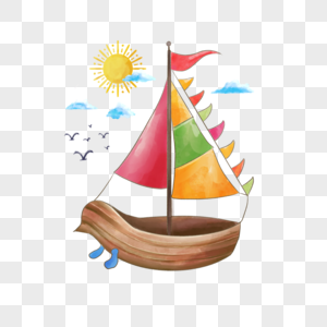 水彩夏季海洋彩色轮船图片