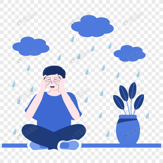 忧愁星期一插画雨中哭泣的男生图片