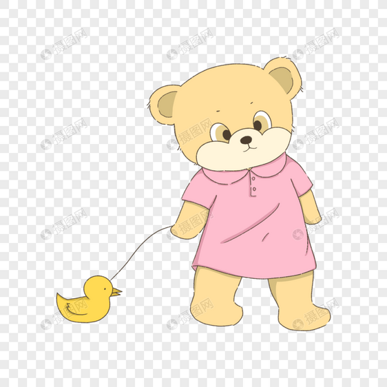可爱卡通小熊牵鸭子图片