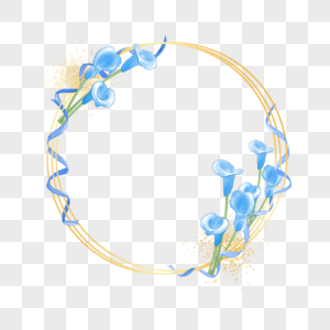 蓝色马蹄莲婚礼花卉水彩边框图片