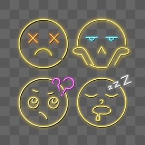 黄色emoji聊天表情图标霓虹灯图片