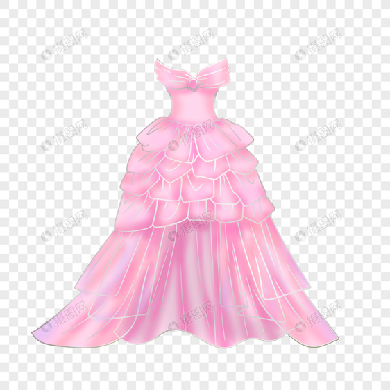 粉色百合褶皱束腰连衣长裙图片