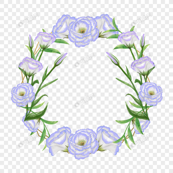 水彩花卉蓝色洋桔梗婚礼边框图片