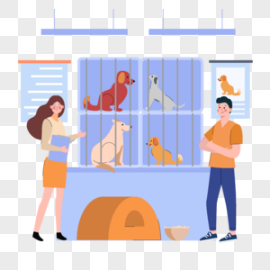 笼子里的可爱小狗动物收容所插画高清图片