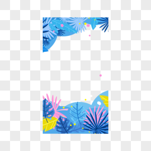 蓝色扇形花卉叶子抽象夏季边框图片