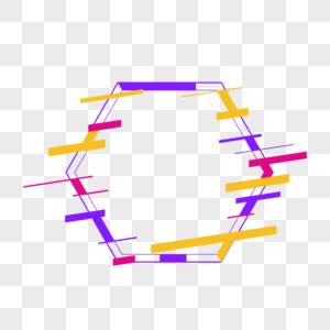 六边形线框毛刺效果故障风格促销标签图片
