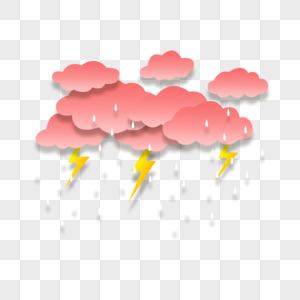 剪纸效果红色云朵闪电下雨天气图片