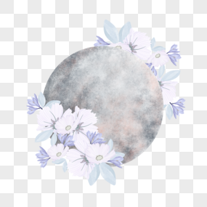 花卉水彩满月月亮紫色图片