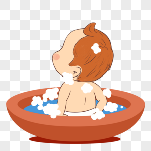 卡通洗澡宝宝背面图片