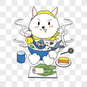 卡通猫咪拟人动作饮食图片