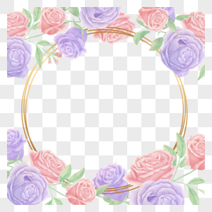 紫色粉色玫瑰花花朵金色花卉边框高清图片