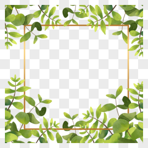 清新嫩绿色树叶金箔叶子边框图片