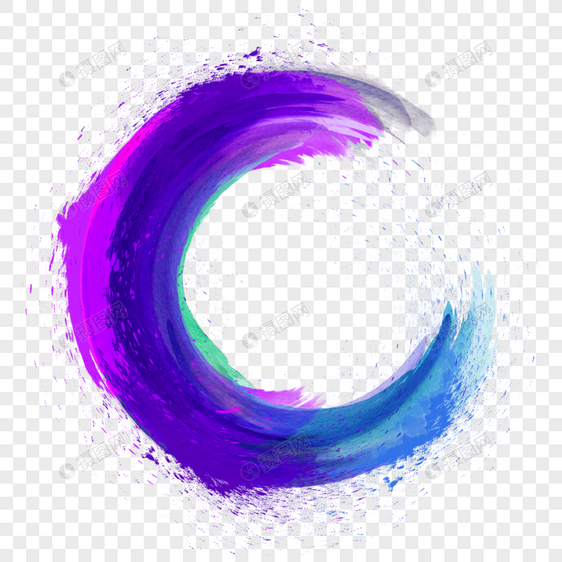 撞色笔刷蓝紫色半圆环图片