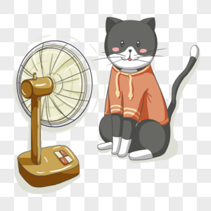 夏季吹风扇卡通可爱的猫咪形象图片