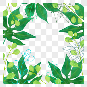 夏季水彩热带植物树叶边框图片