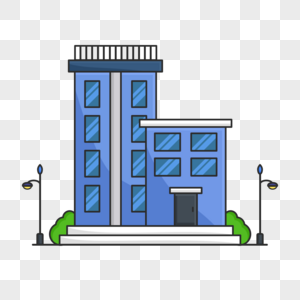 平面卡通蓝色楼房大厦图片