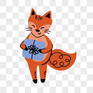 拿着礼物的狐狸抽象线条动物涂鸦图片