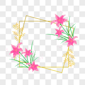 水彩粉色兰花花卉婚礼边框图片