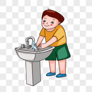 传染媒介小男孩洗他的手用从塔维特的水图片