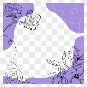 浅紫线描花卉故事边框图片