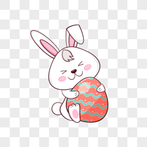 抱着橙色彩蛋的复活节卡通可爱兔子图片