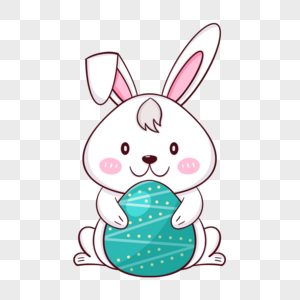 抱着绿色彩蛋的复活节卡通可爱兔子图片
