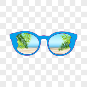 蓝色墨镜边框夏季树叶沙滩高清图片