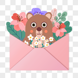 动物花卉信封粉色可爱图片