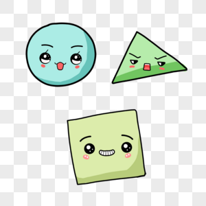 可爱正方形三角形蓝色绿色微笑表情图片