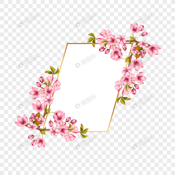 粉色樱花倾斜装饰边框图片