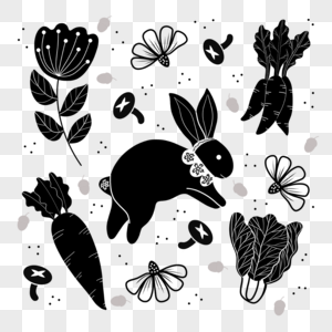 可爱兔子萝卜白菜黑白涂鸦图片