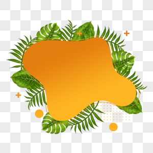 夏季热带树叶抽象流体橙色边框图片
