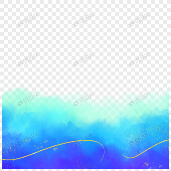蓝色金线点缀水彩边框图片