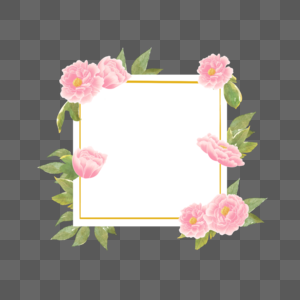 水彩花卉牡丹贺卡边框方形邀请卡图片
