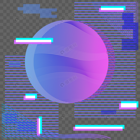 紫色圆形线条抽象故障风边框图片