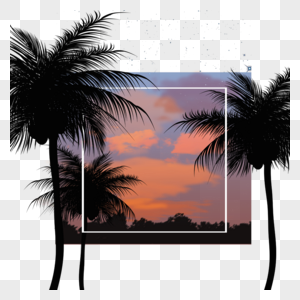 落日余晖椰子树夏季夜晚边框图片