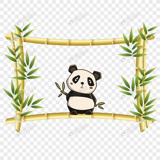 黄色熊猫竹子花卉边框图片