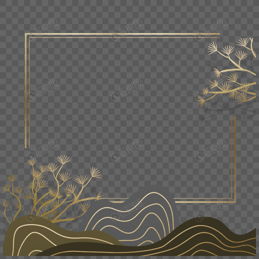 传统金色花纹山石背景边框图片