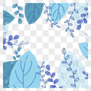淡蓝色手绘树叶冬季植物边框图片