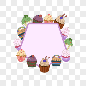 淡紫色纸杯蛋糕甜食边框图片