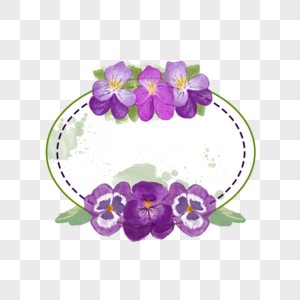 三色堇花卉水彩椭圆边框图片