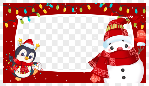 圣诞节彩灯串企鹅雪人边框图片