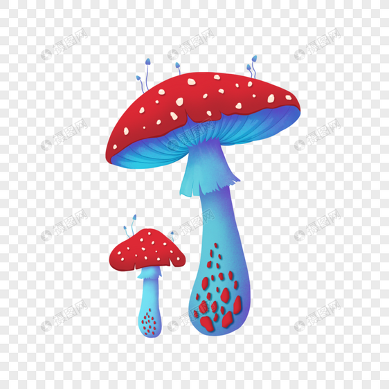 蘑菇迷幻艺术蓝色复古图片