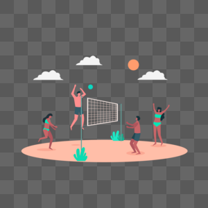 男女沙滩排球运动插画图片